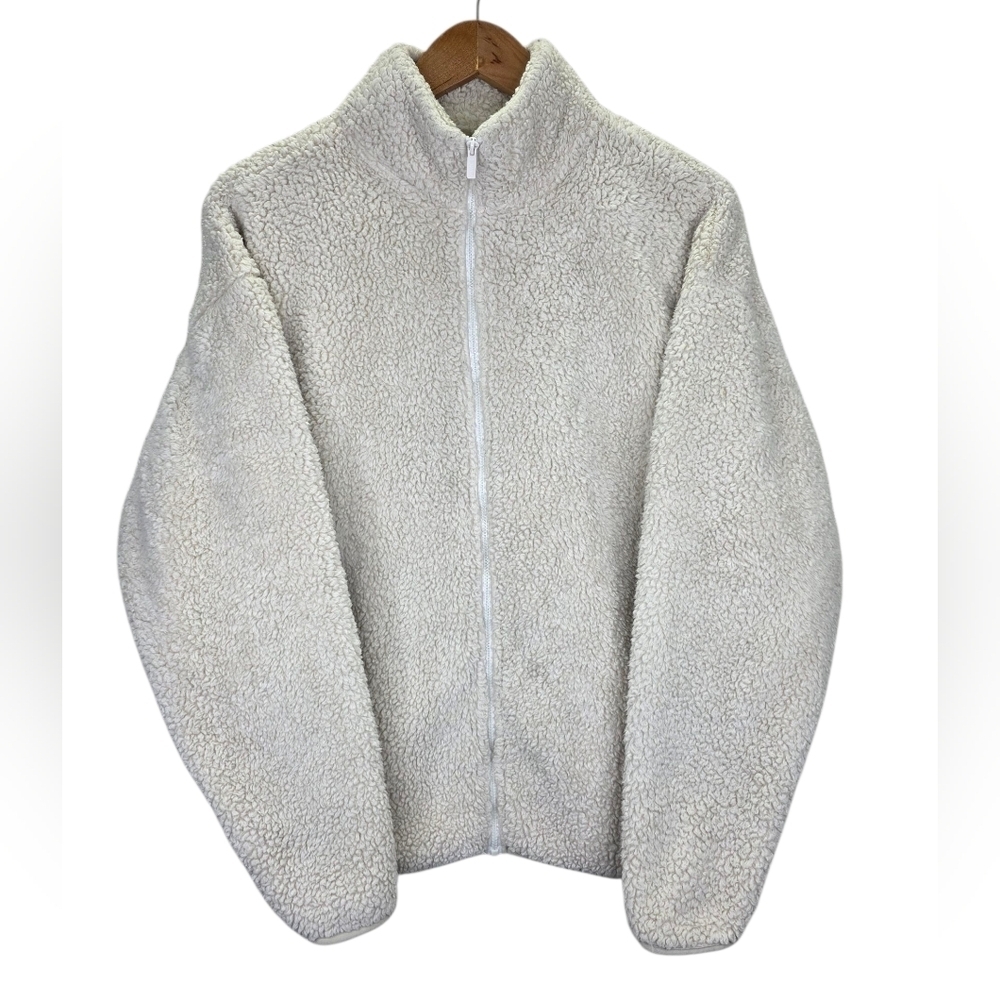 Victorias Secret PINK Fluffy Fleece Sherpa Zip Long Sleeve Jacket Cream Sz Small